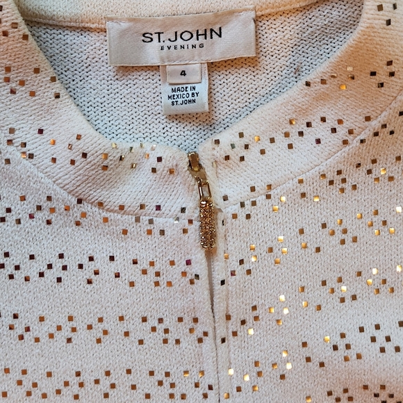 St. John Evening Embellished Cream Knit Skirt Set - Picture 5 of 9